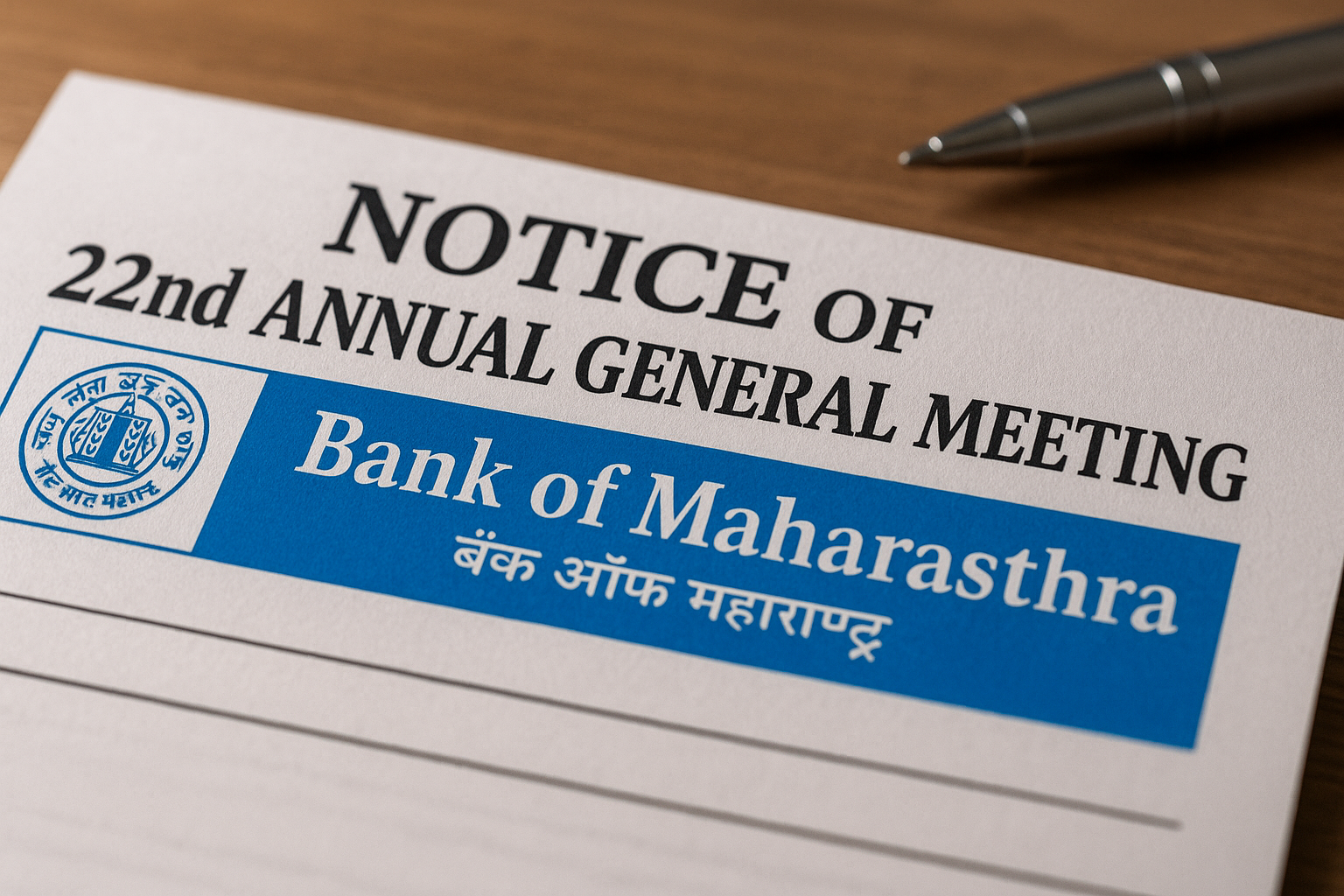 Bank of Maharashtra Publishes Notice for 22nd AGM